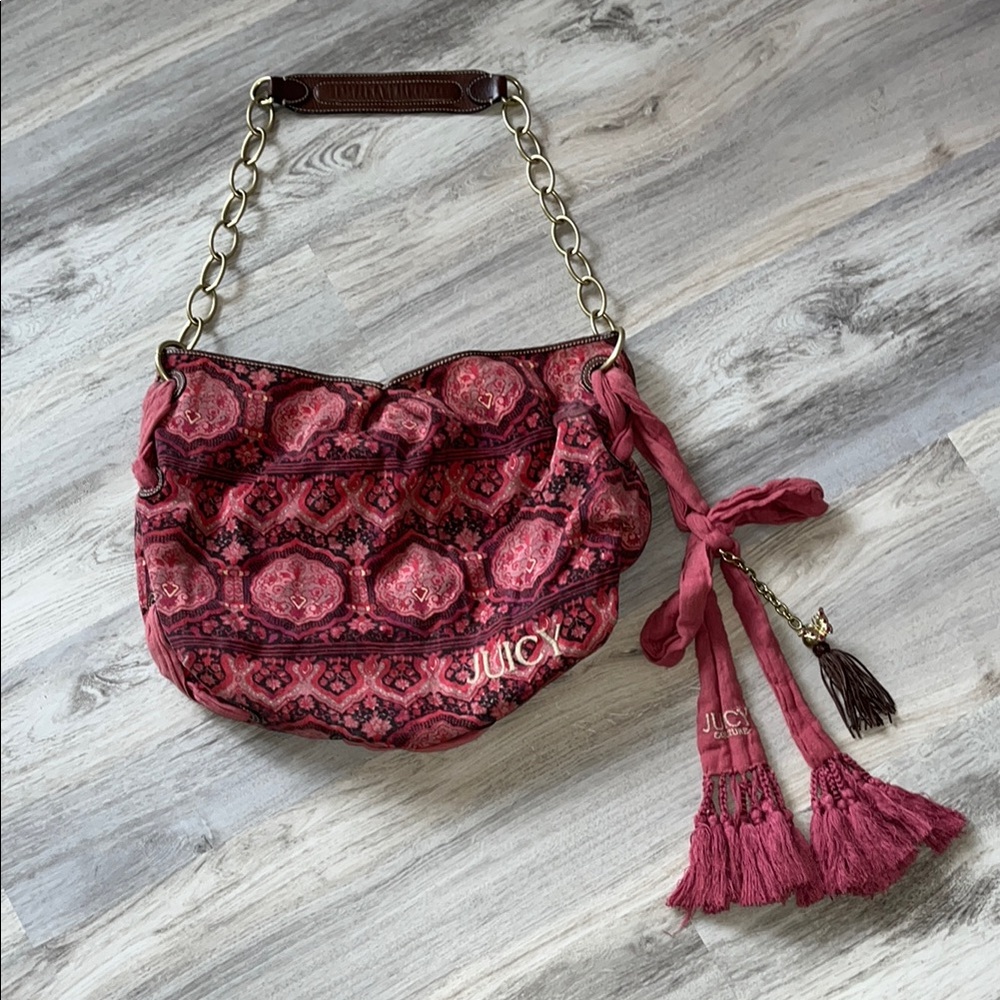 Y2K Vintage Juicy Couture Boho Canvas Leather Slouchy Handbag Purse Shoulder Bag
